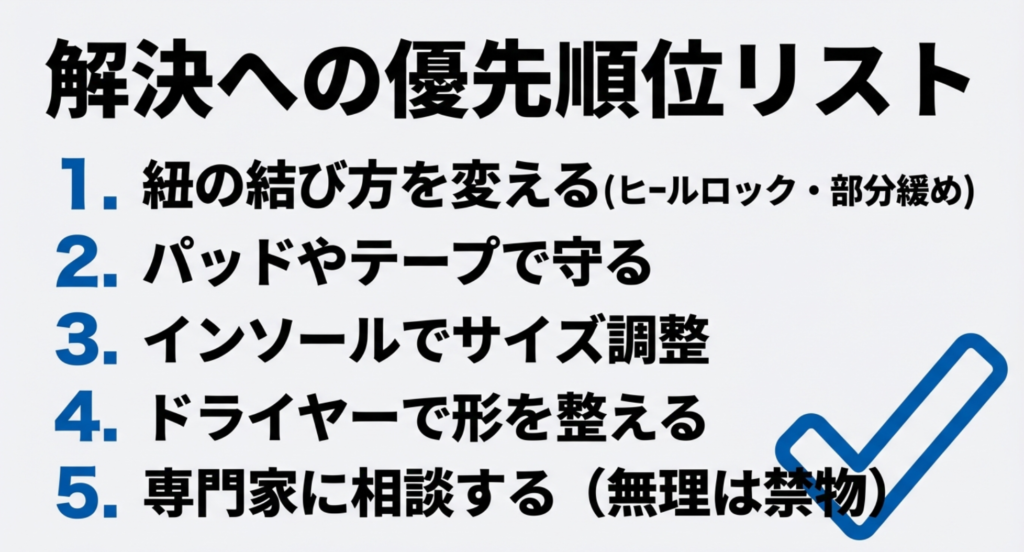 靴紐の変更から専門家への相談まで、ベロの痛みを解決するための5つのステップ