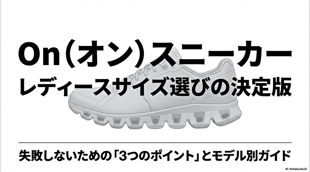 Onスニーカーのレディース向けサイズ選びの決定版として、失敗しないための3つのポイントとモデル別ガイドを紹介するタイトル画像