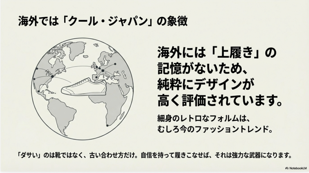 世界地図を背景に、海外でクールジャパンの象徴として高く評価されていることを示すイメージ図
