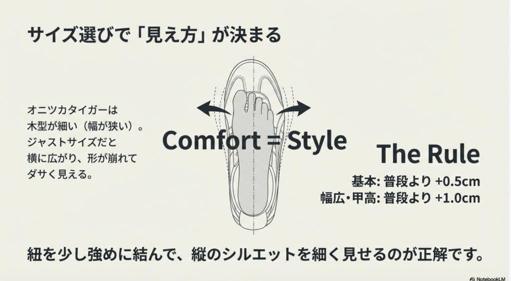 シルエットを崩さないための正しいサイズ選びと紐の結び方