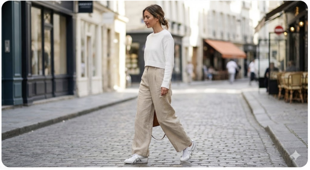 オニツカタイガーを履いたレディースコーデの画像