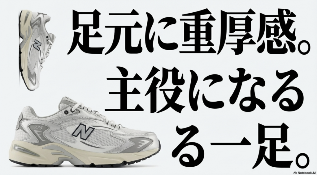 足元に重厚感を与え、コーディネートの主役になれるボリューム感を持ったニューバランス725の紹介