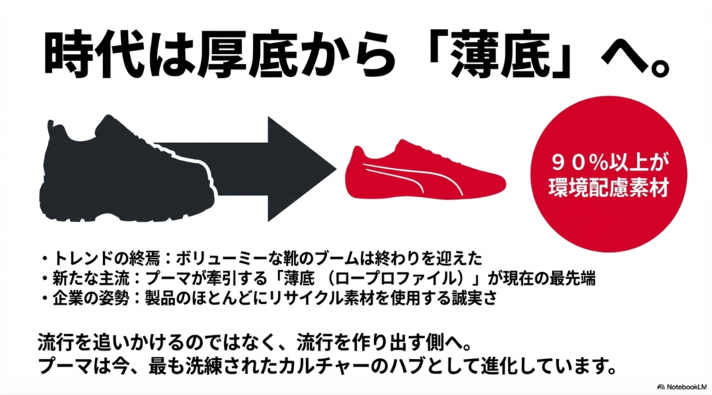 厚底から薄底へ移り変わるスニーカートレンドとプーマの最先端デザインへの進化