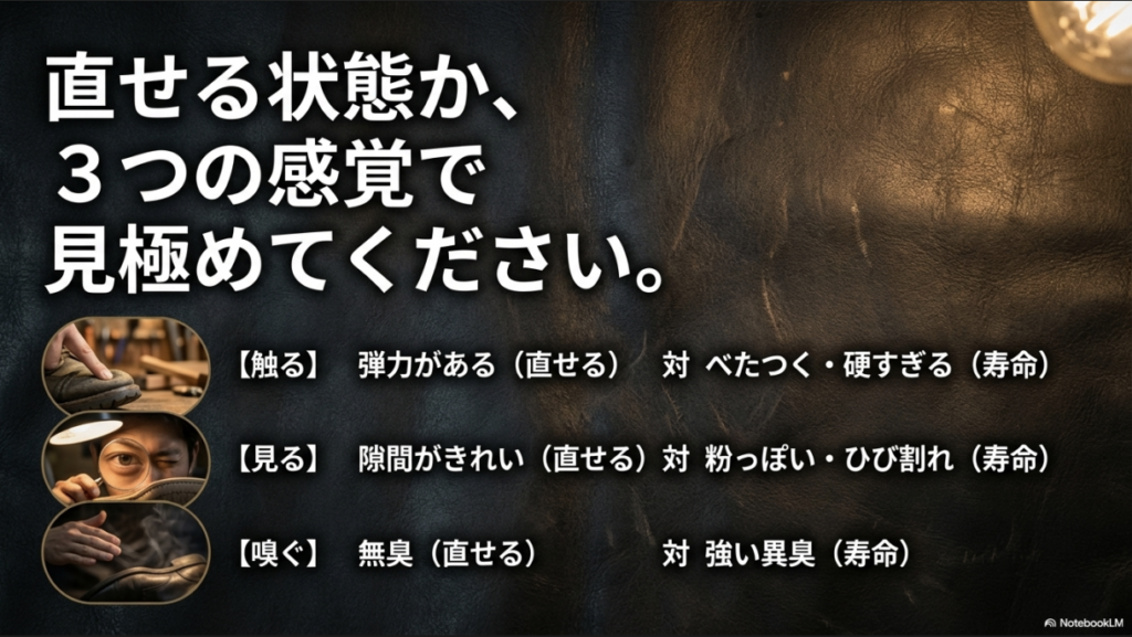 弾力、粉っぽさ、臭いでスニーカーの寿命を判別するチェックリスト