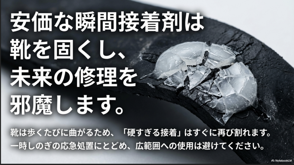 硬すぎる接着剤が再剥離を招き、未来の修理を邪魔する可能性への警告