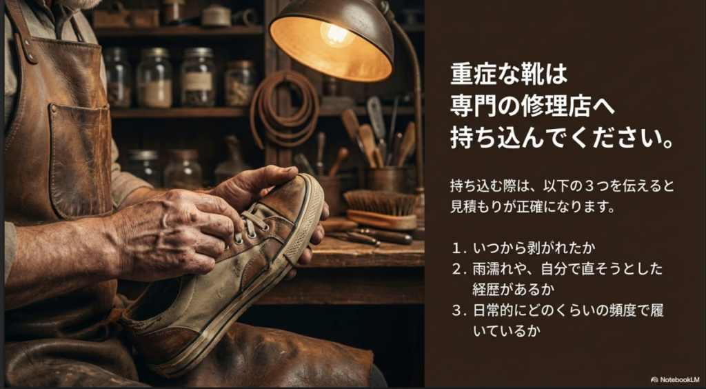 剥離時期や雨濡れ、履く頻度を伝えて正確な見積もりをもらうためのリスト