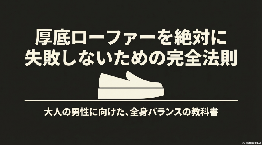 厚底ローファーのシルエットと「絶対に失敗しないための完全法則」というタイトルのアイキャッチ画像。