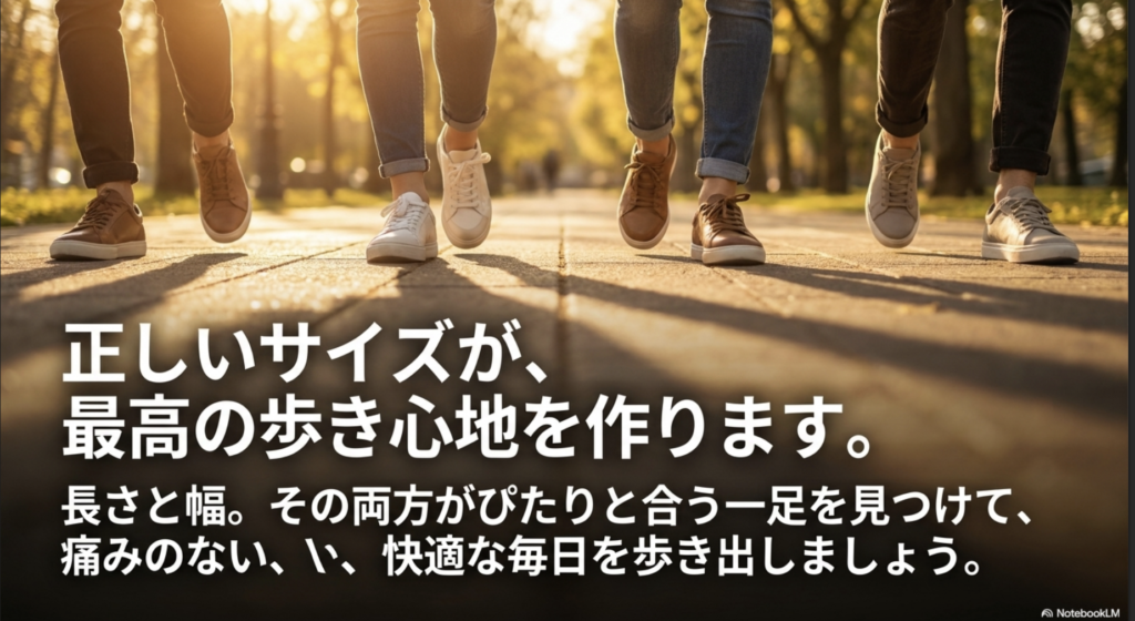 長さと幅がぴたりと合う一足を見つけて、快適な毎日を。