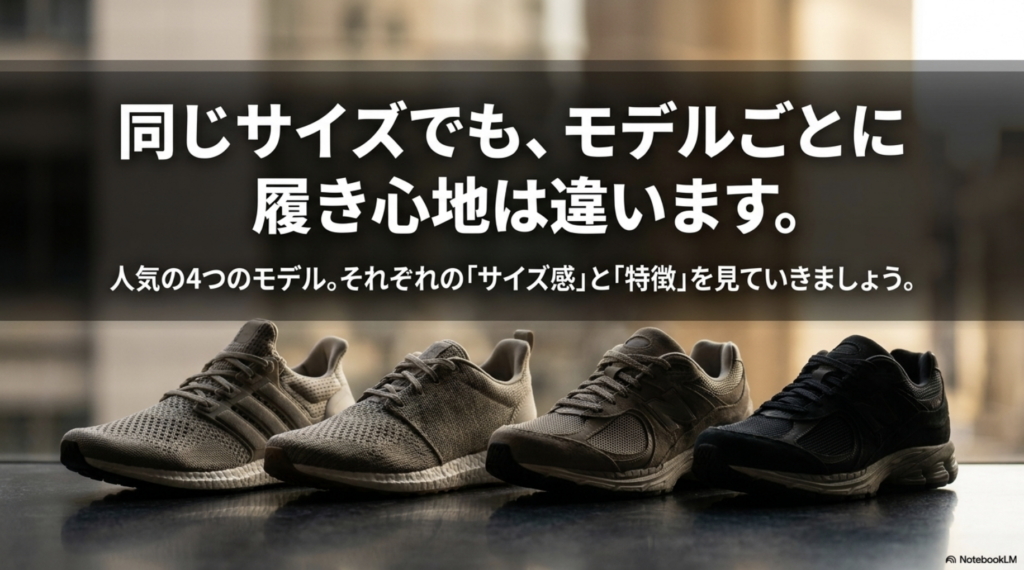 ゲルカヤノ、ゲルニンバス、GT-2000、ノヴァブラストのサイズ感の違いを比較する導入スライド。