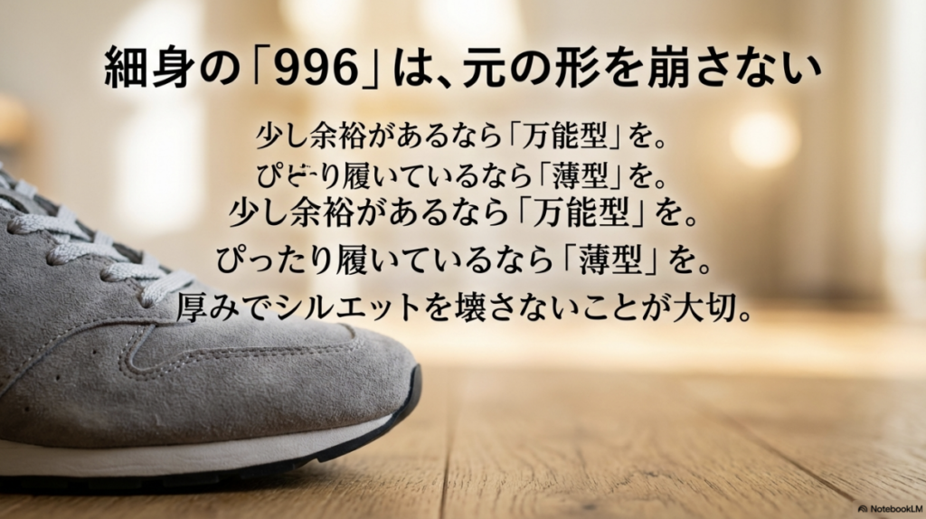 996のシルエットを崩さないための万能型と薄型の使い分けガイド