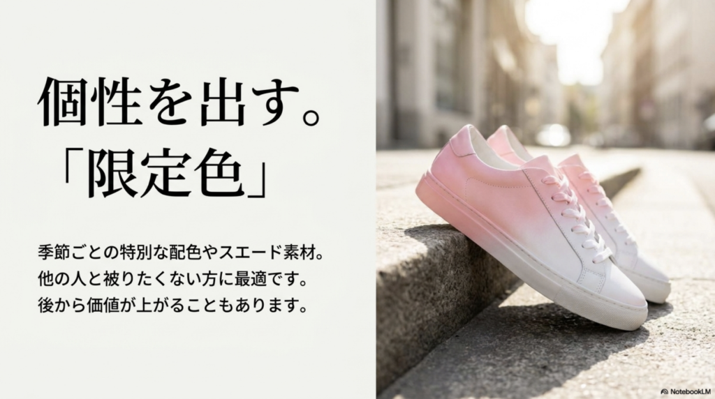 他の人と被らない個性を出せる、セラーノの希少なプレミアム限定色やスエード素材モデル