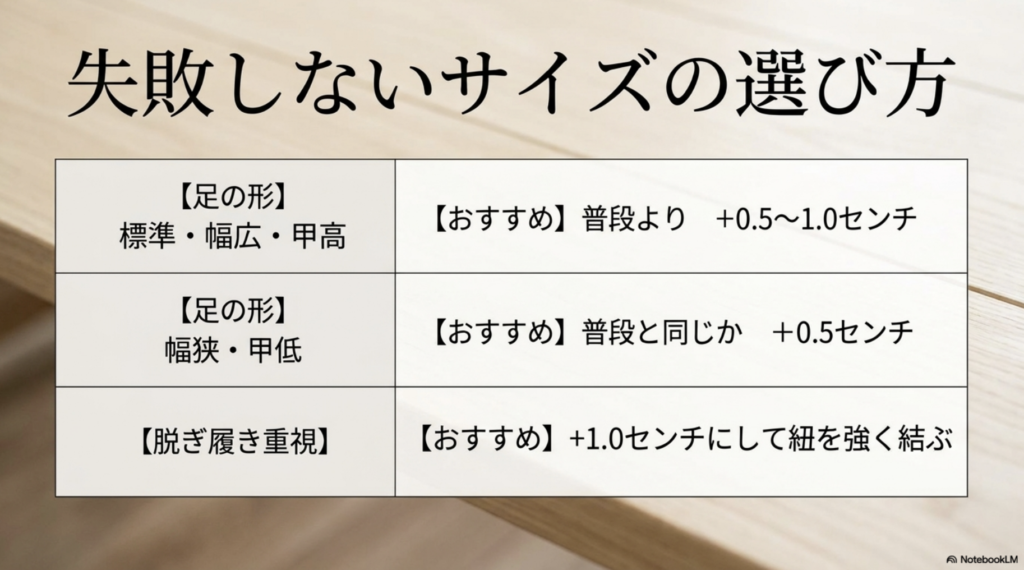 足の形（幅広・甲高・幅狭など）に合わせたオニツカタイガー セラーノの最適なサイズの選び方目安