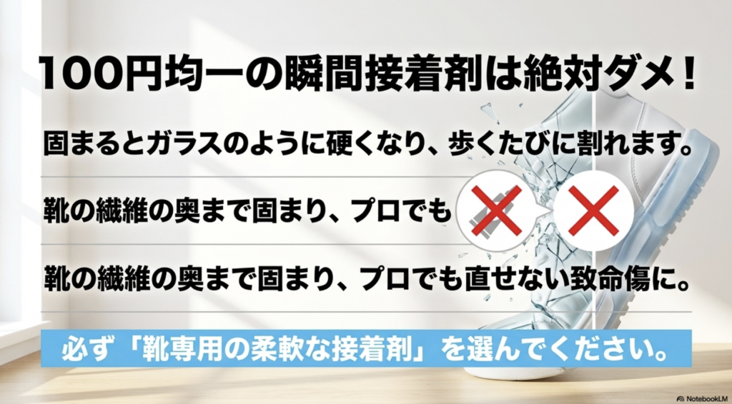 00均の瞬間接着剤を使ったスニーカー修理が絶対にNGで失敗する理由