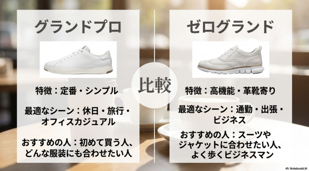 グランドプロとゼログランドの特徴、適した利用場面、おすすめする人を比較した図