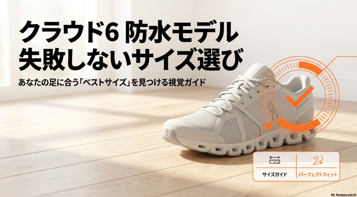 Onクラウド6防水モデルのサイズ選びガイド。足に合うベストサイズを見つけるための視覚ガイド表紙