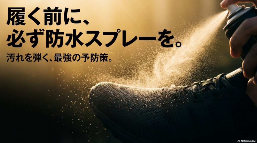 汚れを弾く最強の予防策として、サンダルを履く前に必ず防水スプレーを使用する