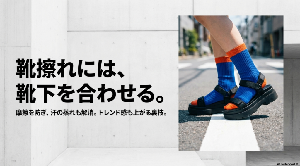 靴擦れには靴下を合わせる。摩擦を防ぎ、汗の蒸れも解消してトレンド感も上がる裏技