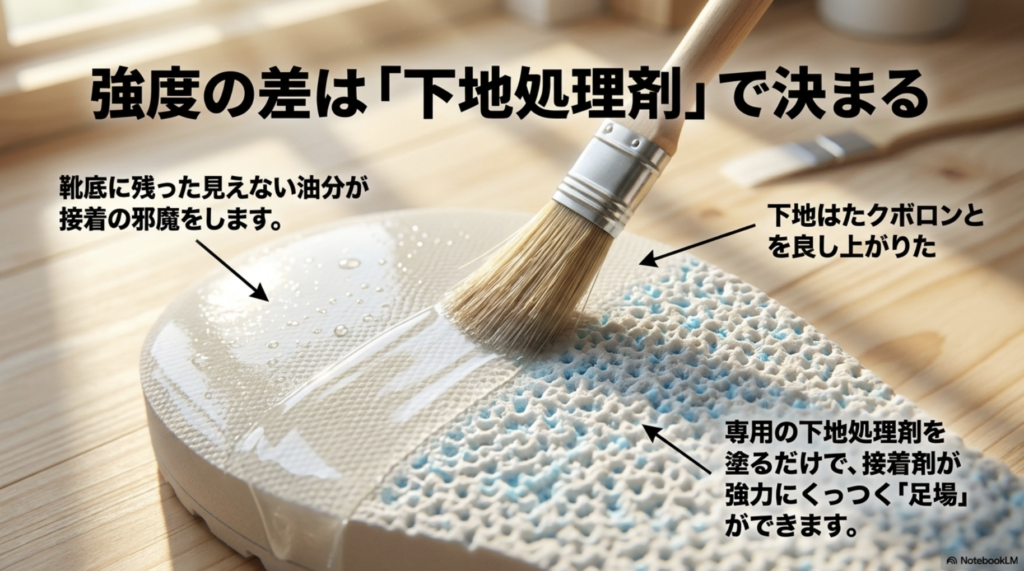 スニーカー修理の接着強度を激変させる下地処理剤(プライマー)の効果
