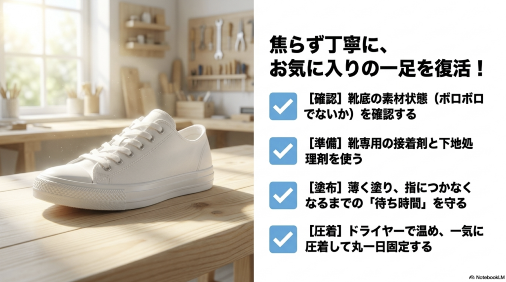 スニーカーのソール剥がれを自分で修理するための手順とコツの総まとめ
