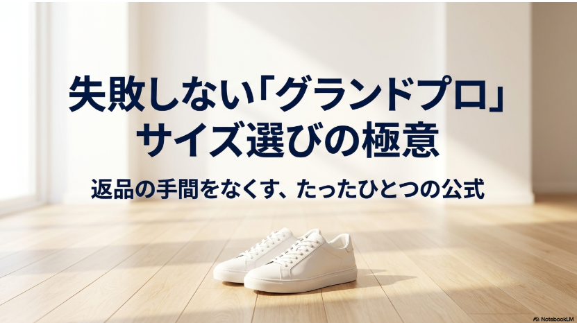 失敗しないグランドプロのサイズ選び。返品の手間をなくす公式を解説した表紙。