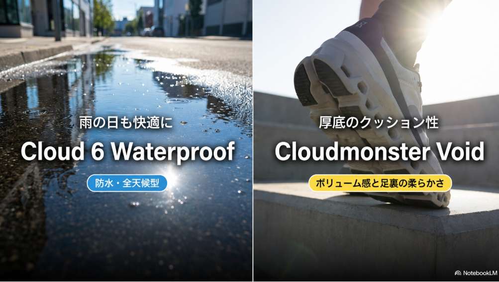 雨の日向けCloud 6 Waterproofと厚底のCloudmonster Voidの比較
