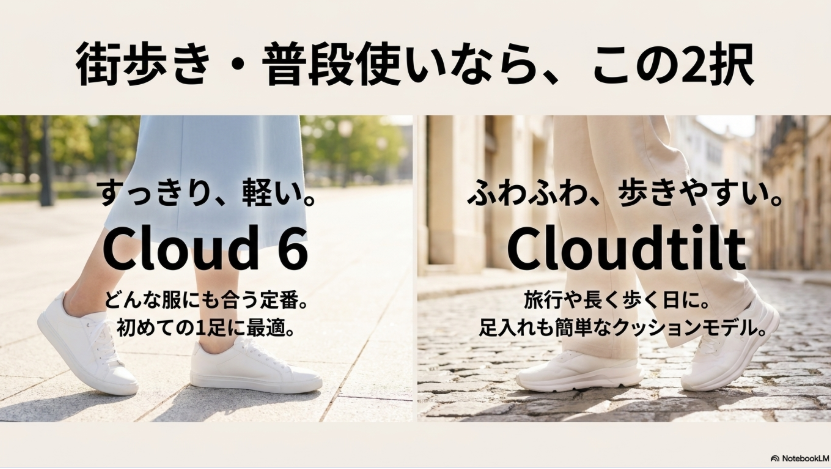 街歩きや普段使いに向くCloud 6とCloudtiltの違いを比較した画像