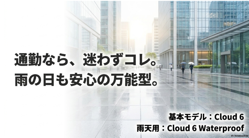 通勤用のOnメンズスニーカーとしてCloud 6とCloud 6 Waterproofを紹介するスライド