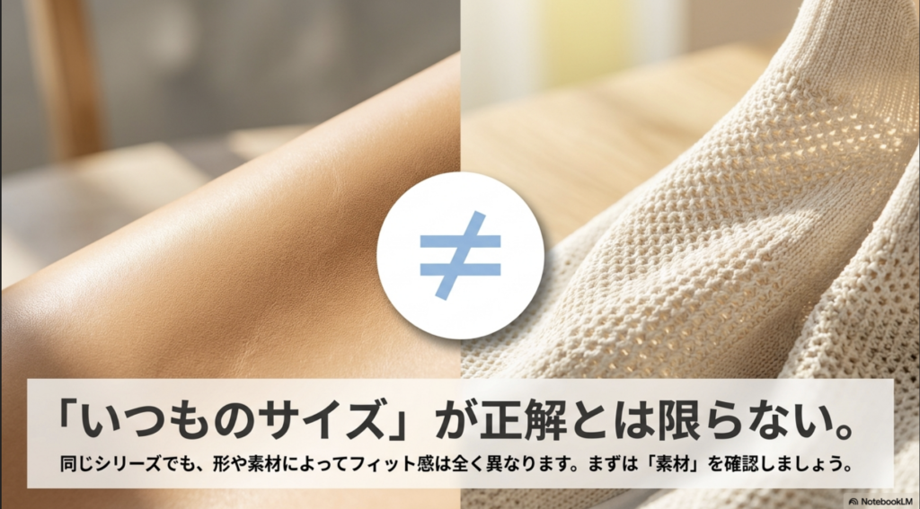 ゼログランドは形や素材によってフィット感が異なるため、「いつものサイズ」が正解とは限らない。