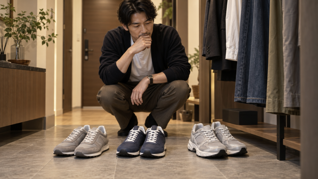ニューバランスメンズスニーカーを服装やシルエットから選ぶ男性