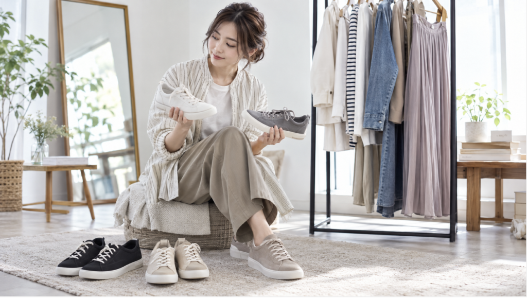 ニューバランス レディースを服装やカラーに合わせて選ぶ女性のイメージ